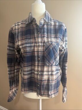 Scotch & Soda Navy, Cream, Tan & Pink Plaid Button-Down Flannel Shirt